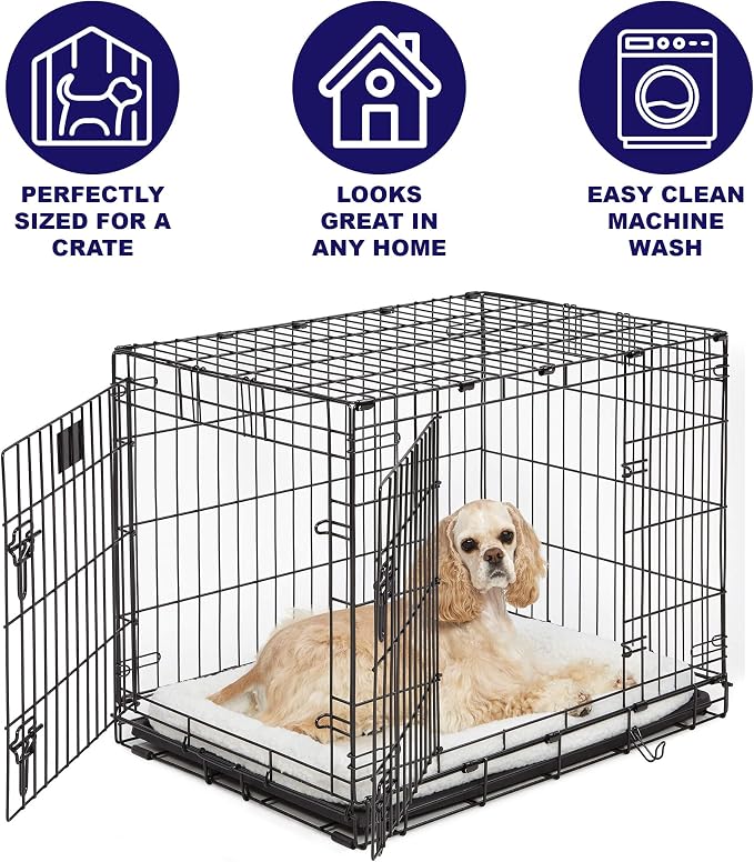 MidWest Homes for Pets QuietTime Dog Bed - White Fleece Bolster, Ultra-Soft and Machine Washable, Fits 24-Inch Crates and Carriers, for Small Breed Dogs
