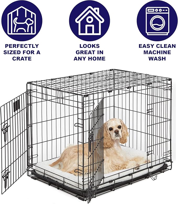 MidWest Homes for Pets QuietTime Dog Bed – White Fleece Bolster, Ultra-Soft and Machine Washable, Fits 24-Inch Crates and Carriers, for Small Breed Dogs (Pack of 2)