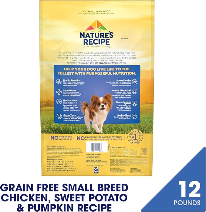Nature's Recipe Grain Free Small Breed Dry Dog Food, Chicken, Sweet Potato & Pumpkin Recipe, 12 lb. Bag