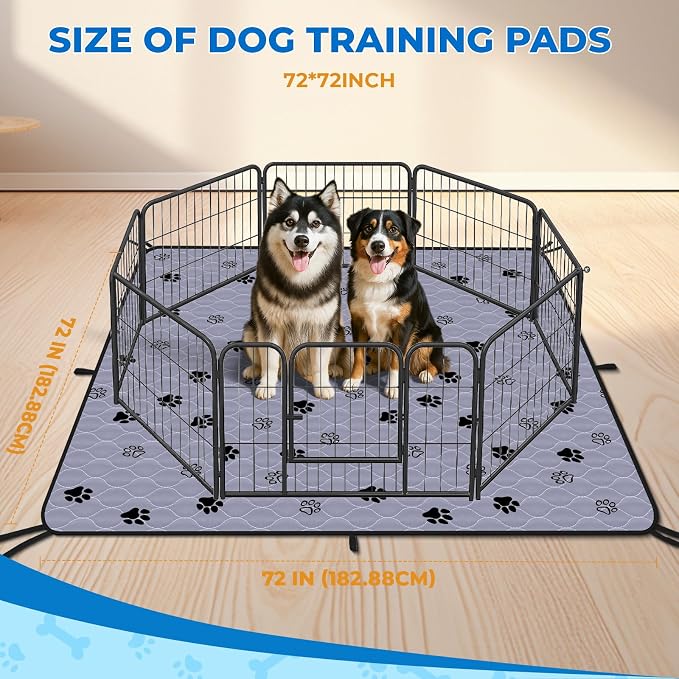 Fostanfly Washable Pee Pads for Dogs, Extra Large 72"x72"-1 Pack, Gray | Reusable Potty Pads, Non-Slip, Leakproof & Absorbent, Pet Mat for Puppy/Senior Dog Whelping Incontinence with 8 Tie Straps