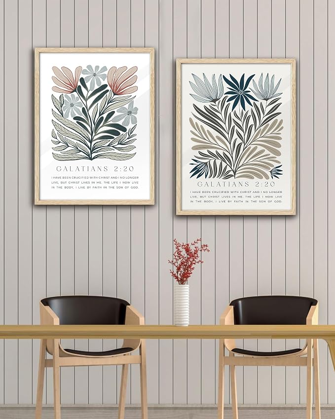 EcoHest 16x20 in Galatians 2:20 Abstract Floral Framed Christian Wall Art | Solid Oak Wood Frame with Canvas Wall Art, Boho Scripture Bible Verse Decor for Bedroom, Living Room, Office, Church, 1Pack