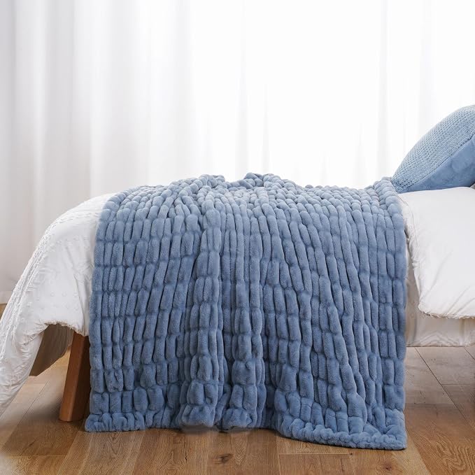 BATTILO Super Soft Faux Fur Throw Blanket for Couch, 50"x60", Doube Side | Dusty Blue Throw Blanket, Cozy Plush Thick Warm Mink Faux Fur Blanket For Bed, Sofa Living Room