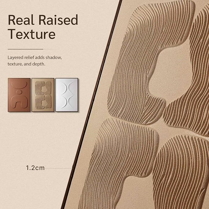 Thalasse Abstract Wall Art Large Framed 3D Ochre Terracotta 24x36 In | Wabi Sabi sandstone artwork, solid Catalpa wood frame, minimalist triptych hallway entryway, set of 3