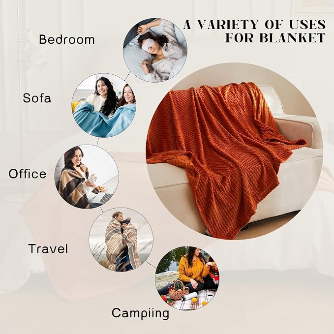 Simple&Opulence Burnt Orange Throw Blanket for Couch-Super Soft Fluffy Blankets for Women 50x70 Inches Cozy Lightweight Fleece Blanket for Home Decor