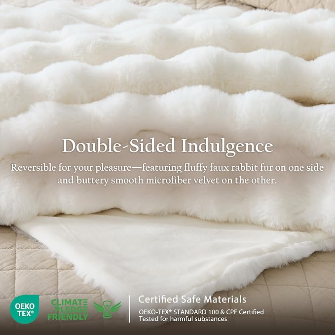 WDCOZY Luxury Ivory Bubble Throw Blanket, Cream White Faux Fur Mink Plush Throw for Couch, Sofa and Bed, Soft Fluffy Fuzzy Furry Cozy Blanket, Thick and Warm, 50x60 inches