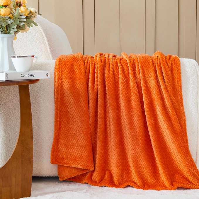 NEWCOSPLAY Fleece Leaves Pattern Twin Blanket, Orange, 60"x80" | Super Soft Throw Blanket, Lightweight Cozy Bed Sofa Blanket, Premium Silky Flannel Fleece, Travel Blanket for All Season Use