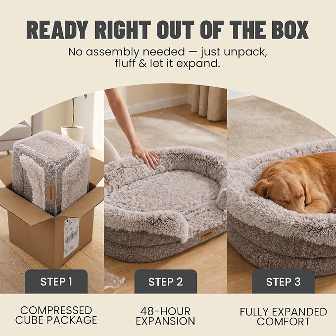Fluffy Orthopedic Dog Beds Large Sized Dog, 43" Bolster Sofa Bed | Soft plush faux fur,lowered entry,washable cover,waterproof liner,claming dog couch for x-large dogs,supportive bolster