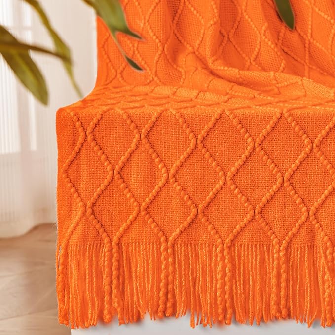 inhand Burnt Orange Knitted Throw Blanket for Couch and Bed, 50"x60" | Fall Halloween Decor, Soft Living Room Home Decor Knitted, Outdoor Lightweight Autumn, Farmhouse Warm Fall Decoration Indoor