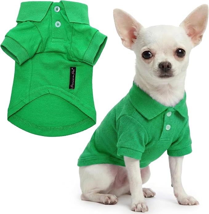 Parisian Pet Dog Polo Shirt – Classic Green Cotton Pet Apparel with Collar & Buttons - Soft Breathable Puppy T-Shirt - Cute Dog Clothes - Ideal Summer Clothes for Small Dogs - Shirts for Dogs Girl Boy