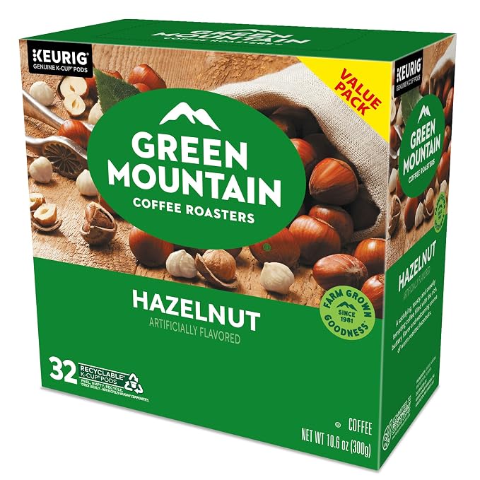Green Mountain Coffee Roasters Hazelnut Keurig Single-Serve K-Cup Pods, Light Roast Coffee, 32 Count