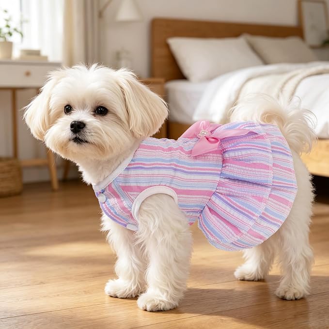 Dog Clothes Girl, 2 Pack Cute Pink & Purple Dog Dress, Dog Dresses for Small Dogs Girl, Breathable & Lightweight Puppy Clothes for Summer Birthday Party, Large