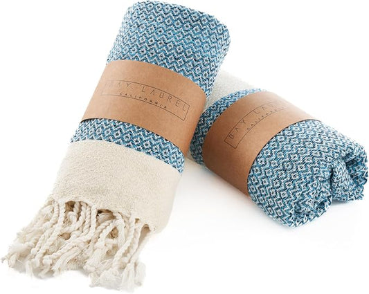 BAY LAUREL Turkish Hand Towel – Pack of 2 | Soft & Absorbent Decorative Towels for Bathroom, Hand, Face, Hair, Gym, Yoga, SPA, Kitchen & Tea | Boho Decor (Turquoise, Diamond 15x26 Inches (Set of 2)