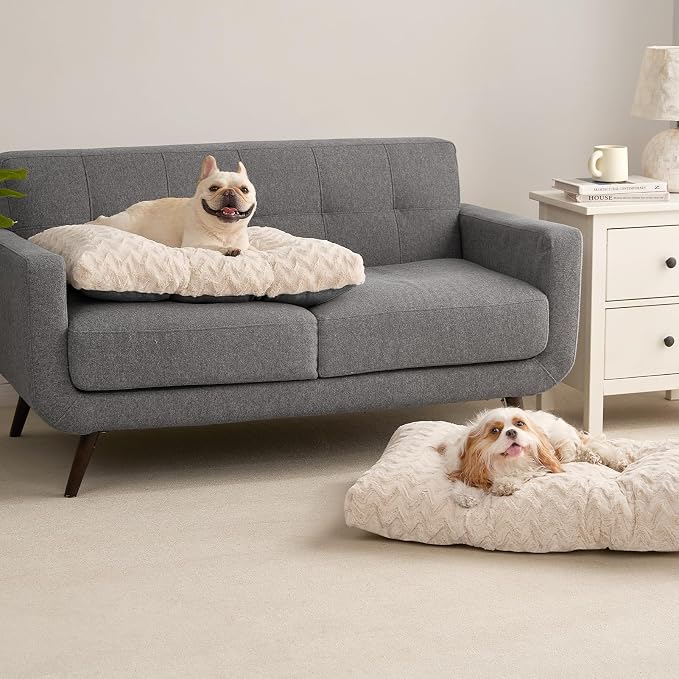EHEYCIGA Washable XL Dog Beds Large Sized Dog, 44x32 Inch Pet Bed, Beige | Plush and Comfy Kennel Pad, Soft Dog Crate Mat, Deluxe Pet Sleeping Mat, Large Bed for Dog Up to 85 lbs