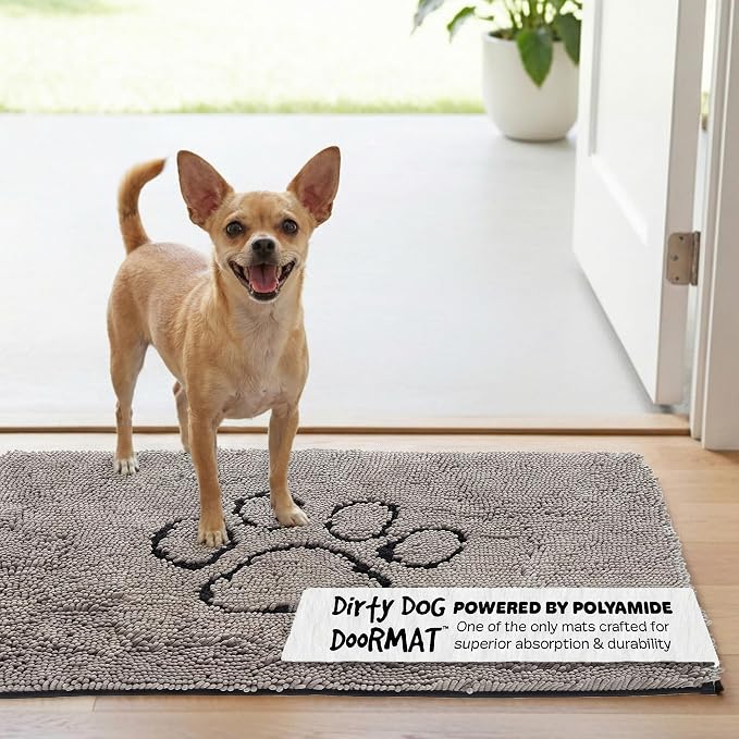 Dog Gone Smart Dirty Dog Doormat - Fast Drying Rug - Grey, 23 x 16 in | Super Gripper Backing for Clean Floors - Absorbent Microfiber and Machine Washable Mat for Muddy Paws