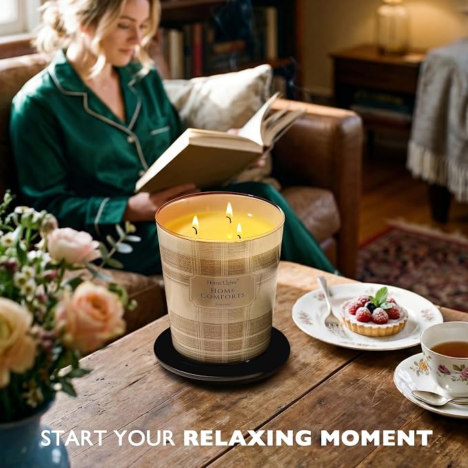 HomeLights Home Comforts Scented Candles | 34oz Soy Candles Rustic Modern 3-Wick Large Candle Jars | Ideal Candle Gifts for Events, Home Decor Stress, Relief & Relaxation
