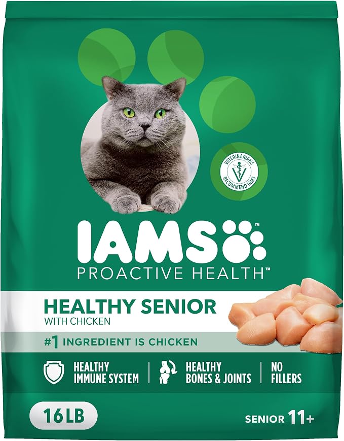 IAMS Proactive Health Healthy Senior Dry Cat Food, Chicken Recipe, 16 lb | Real chicken, antioxidants for immune health, supports vital organs, bones & joints, natural fiber & prebiotics, 0% fillers