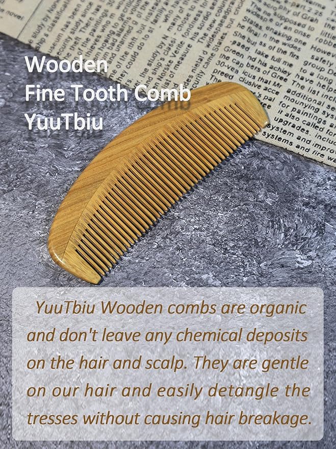 Yuutbiu Green Sandalwood Teasing Hair Comb - Anti Static Fine Tooth Wooden Styling Brush for Smoothing, Detangling & Volumizing Thin/Fine Hair (No Handle)