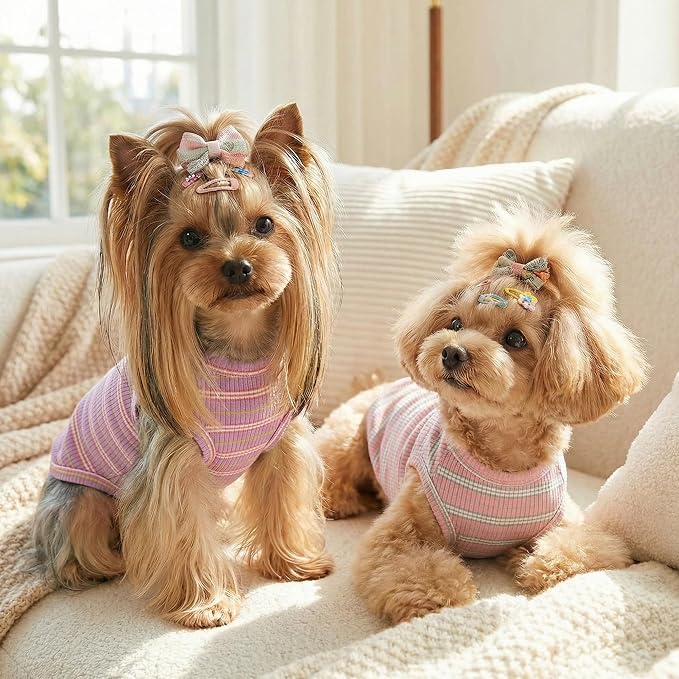 2Pack Dog Shirt Cotton Striped T-Shirts Stretchy Comfortable Pet Vest for Puppy and Cat Super Soft Dog Shirts Vest Sleeveless Breathable Basic Clothes for Small Medium Large Boy Girl Dogs