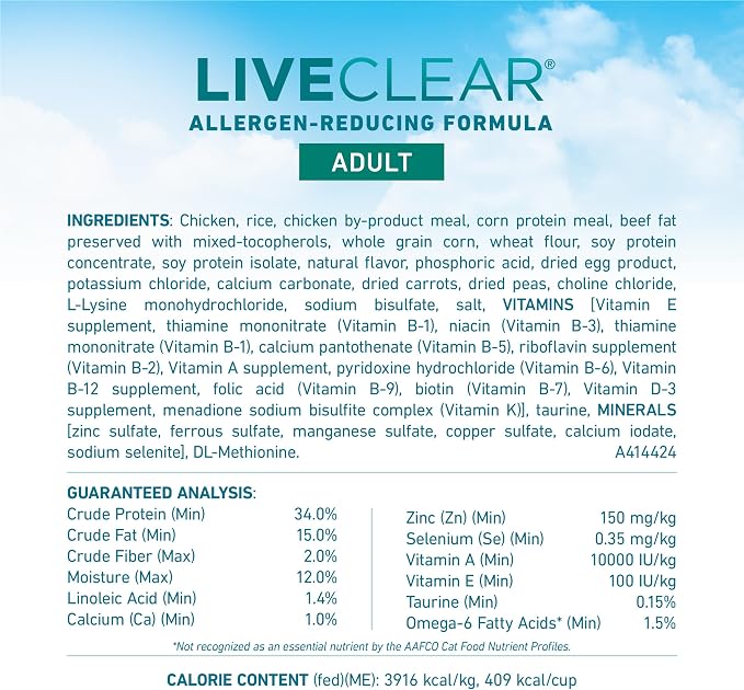 Purina ONE LiveClear Allergen-Reducing Cat Food Dry Formula with Real Chicken As The Number One Ingredient - 3 lb. Bag