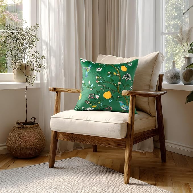 MUSSEL Green Floral Vintage Decorative Pillow Covers 18x18 Set of 2 | Soft Velvet,Wild Flower Plant,Throw Pillows Case,Square,Colorful Farmhouse Cushion Covers,Home Sofa Bed Couch Decor