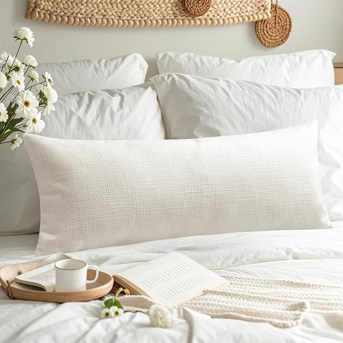 OTOSTAR Linen Throw Pillow Cover Set of 1 Decorative Long Lumbar Pillowcase Rectangle Cushion Cover 14x36 Inch for Home Decor Sofa Bedroom Car 35 x 90CM Cream Beige