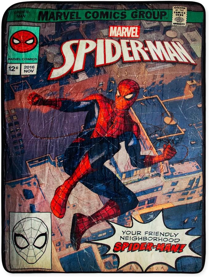 Spider-Man Marvel Comics Friendly Neighborhood Fleece Throw Blanket | Soft Polyester Cover for Sofa, Bed | 45 x 60 Inches