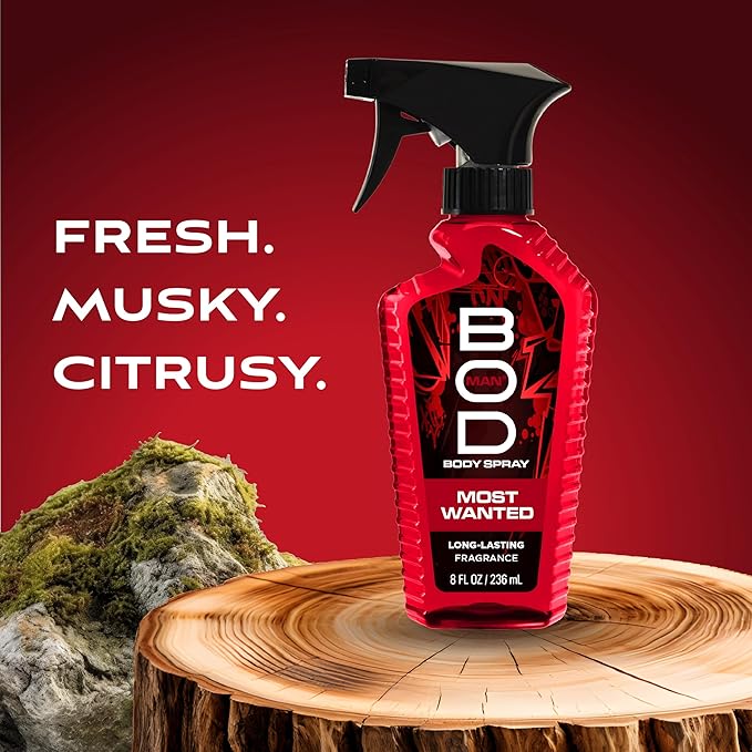 BOD man Fragrance Body Spray, Most Wanted, 8 fl oz (Pack of 2)
