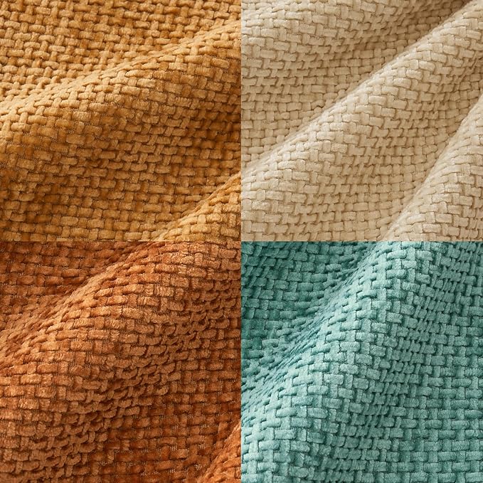MIULEE Soft Decorative Chenille Fall Pillow Covers Beige Orange Teal 20x20 | Pack of 4，Rustic Home Decor, Retro Vintage Set, Couch Throw Pillows, Farmhouse Boho Cushion Covers for Sofa Bed Living Room