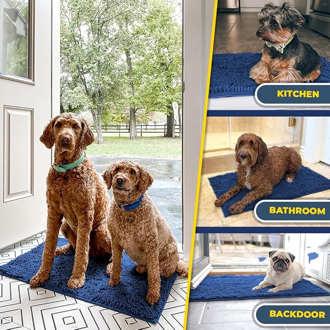 Muddy Mat® | Super Water Absorbent Door Mat Indoor,Microfiber Quick Dry Chenille Entryway Rug,Slip Resistant Front Door Mat,Indoor Mats for Entryway,Machine Washable Pet Rug, Navy Blue Runner 24"x60"