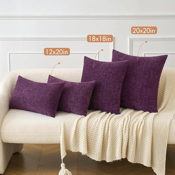 MIULEE Soft Chenille Throw Pillow Covers Plum Purple 18x18 Inch Pack of 2 | Modern Home Decor, Classic Decorative Pillows, Solid Dyed Cases, Boho Couch Cushion Covers for Sofa Bed Living Room
