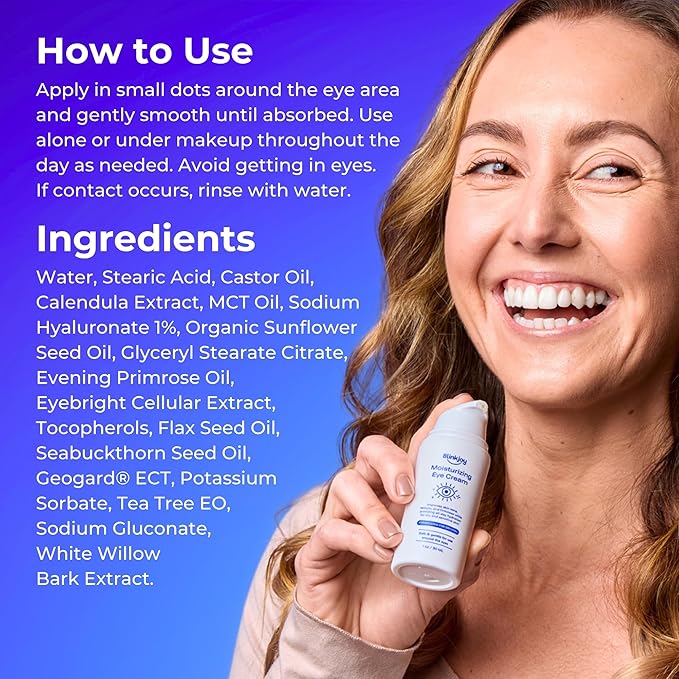 Blinkjoy Moisturizing Under Eye Cream – Soothing Eye Cream for Dry, Itchy & Sensitive Skin – Optometrist & Dermatologist Recommended, Fragrance- & Preservative-Free