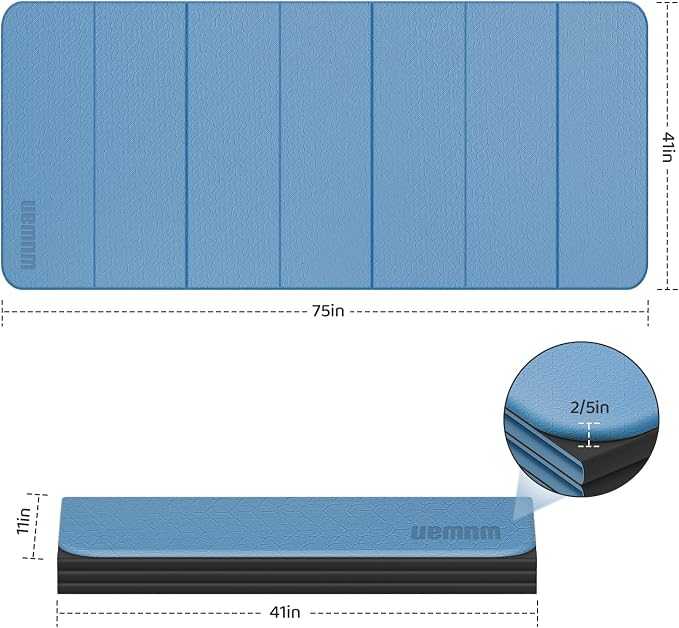 Foldable TPE Yoga Mat Thick 10mm,75" x40"Extra Large Exercise Mats | Stretch Mat Non-slip Fitness Folding Mat Easy to Carry,Wide Gym Mats for Women Men Suitable for Home Workout Travel Pilates