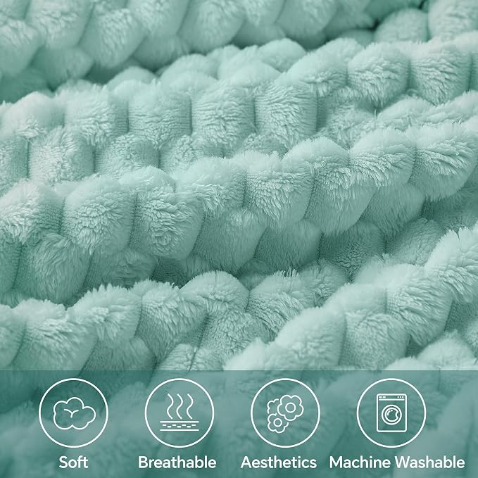 BEDELITE Haze Blue Twin Blanket for Couch, Soft Cozy Gifts for Women, 60*80 | 3D Jacquard Decorative Fleece Blanket, Super Soft Plush Throws, Cute Birthday Gift for Women & Men, Suitable for All Seasons