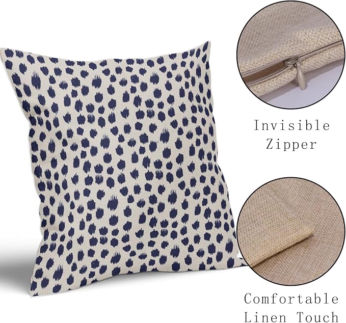 Navy Blue Cream Polka Dot Pillow Covers 24x24 Set of 2 Outdoor Modern Art Throw Pillows Boho Design Brush Strokes Decorative Pillowcase Square Cushion Cover Linen Pillow Case for Home Sofa Couch Bed
