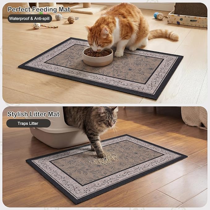 Glittme Cat Litter Mat, 24"x15" Non-Slip Washable Trapping Mat for Cats | Litter Trapping Mat With Thick PVC Coil To Catch Scatter, Soft On Paws And Waterproof Bottom To Protect Floors