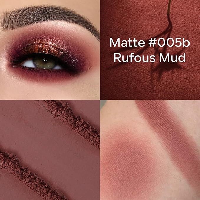 KYDA Red Brown Matte Eyeshadow Single, Redish Brown Eyeshadow Compact, Ultra-fine Lightweight, Crease-proof High Pigmented Formula, Matte Mini Eyes Makeup, Rufous Mud