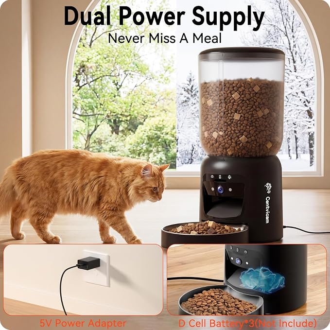 Automatic Cat Feeder with 2K Camera: 5G WiFi Automatic Dog Feeder | Night Vision, Two-way Audio, Voice Recording, 304 Stainless Steel Bowl, 6L Large Capacity, Detachable for Easy Clean -24 Cups