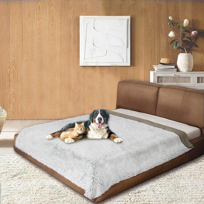 Dogs/Cats Bed Mats, Dog Pad Washable Removable Couch Cover with Anti-Slip Back, Plush Long Fur Mat, Perfect for Small, Medium and Large Dogs.(Magic Gray, 82"x120")