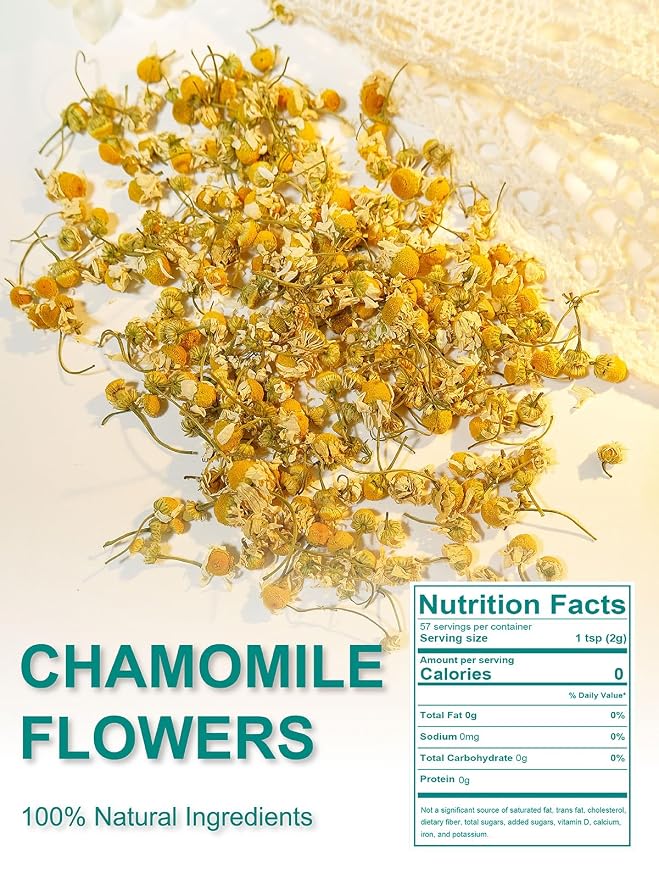TeeLux Chamomile Tea Loose Leaf, Whole Natural Chamomile Flowers, Floral Aroma & Smooth Taste, Caffeine Free, 4oz