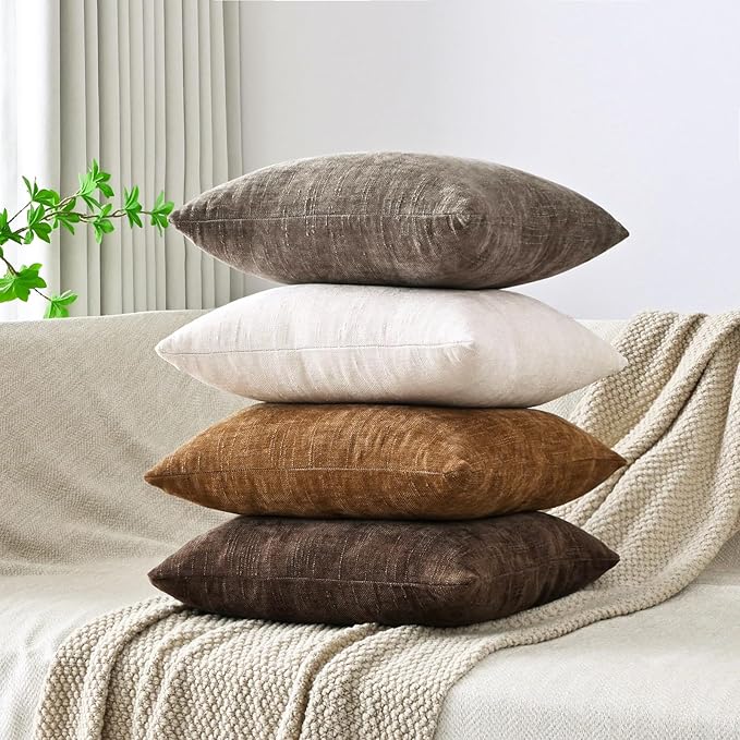 Set of 4 Soft Textured Decorative Throw Pillow Covers 20x20 Inch Cozy Farmhouse Cushion Cover Square Accent Pillow Cases for Bed Couch Sofa Living Room, Beige Taupe Brown