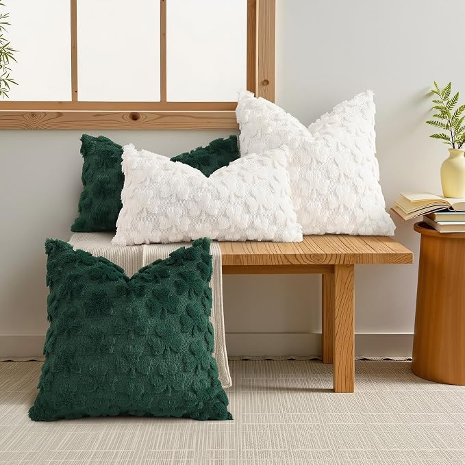 decorUhome Faux Fur Throw Shamrock Green Pillow Covers 18x18 Set of 2 | Plush Soft Wool St. Patrick’s Day Throw Pillow Covers, Accent Modern Farmhouse Pillow Covers Holiday Decor for Sofa Bed