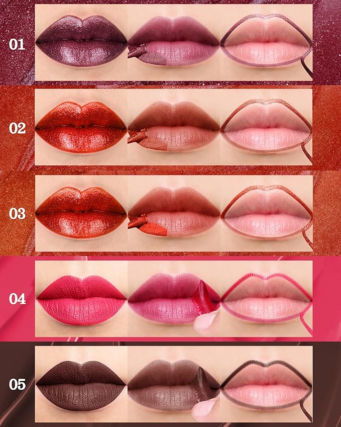 Peel Off Lip Liner Stain, Long Lasting Waterproof Transfer-Proof Lip Tint Stain Peel Off, Non-stick High Pigmented Lip Gloss Lipliner Tattoo, Liquid Tinted Lipstick, Lip Makeup Gift for Women Girl-03