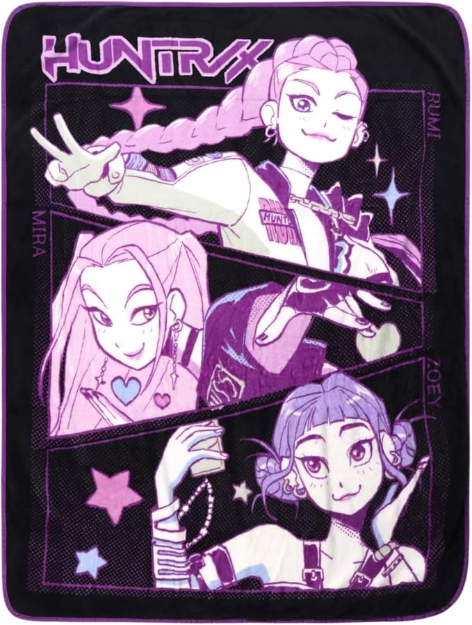 HUNTRX Kpop Demon Hunters Super Soft Fleece Throw Blanket, Purple and Black, 46x60 Inch