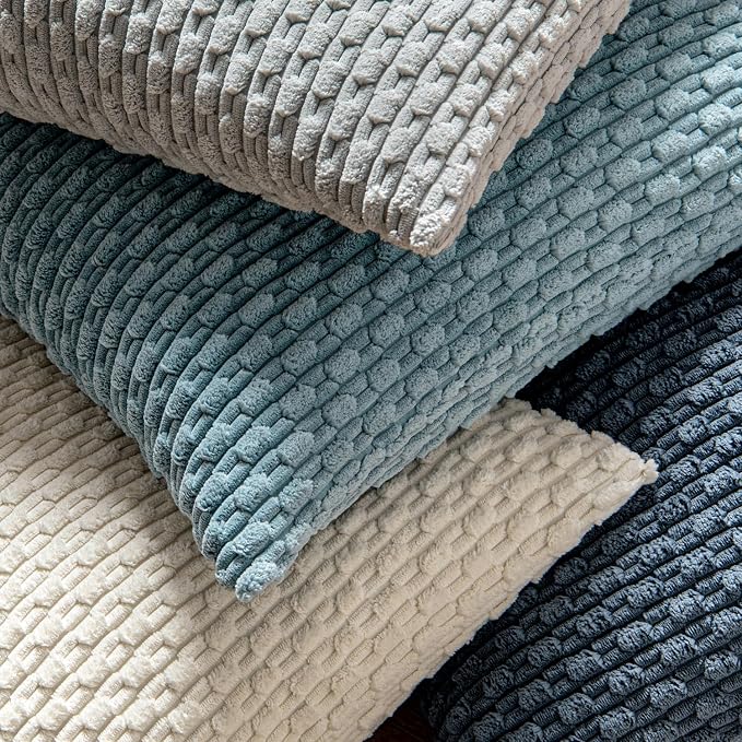 MIULEE Euro Sham Decorative Throw Pillow Covers 24x24 Blue Corduroy | Textured Striped Pack of 2 Striped Pillow Covers Modern Farmhouse Coastal Home Decor for Couch Bed Sofa Living Room