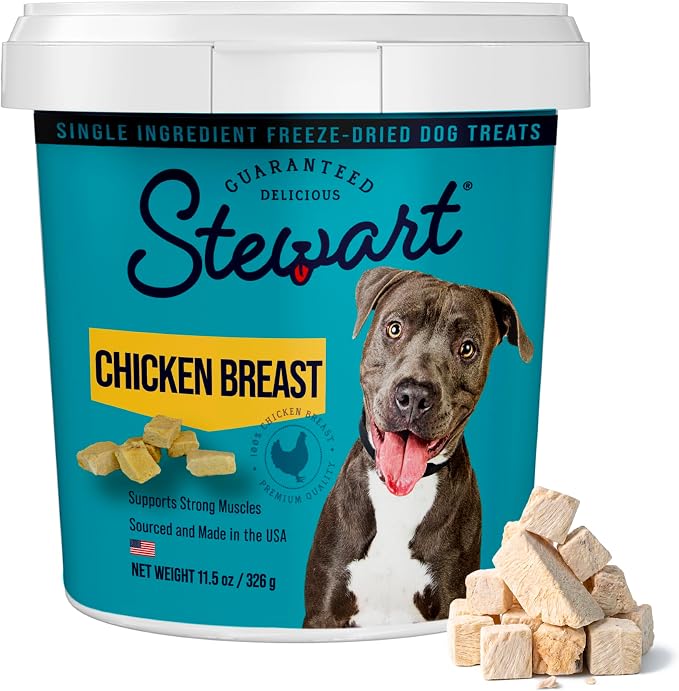 Stewart Freeze Dried Dog Treats, 100% Chicken Breast, 11.5 oz Tub | Premium Quality Raw Protein, Single Ingredient, High Protein Training Treats & Food Topper, No Refrigeration, Cat Friendly