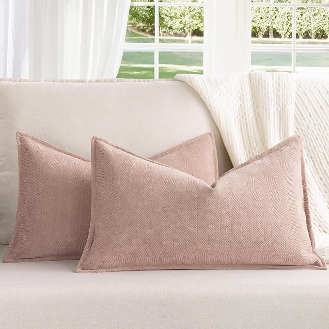 Dusty Pink 12x20 Valentine Pillow Covers Set of 2 Chenille Throw Pillow Covers with Elegant Design Soft and Luxurious Decorative Throw Pillows for Couch, Bed, and Home Decor