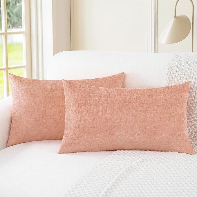 CaliTime Decorative Couch Throw Pillow Covers 26 X 16 Inches Dusty Pink | Pack of 2, Cozy Chenille Cushion Cases for Sofa Bed Living Room Farmhouse Home