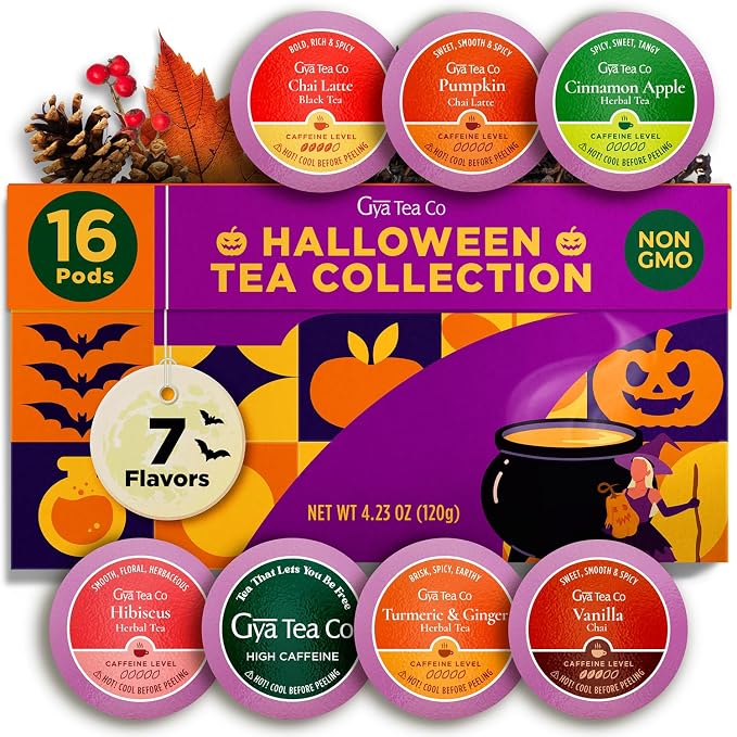 Gya Tea Co Halloween Tea Pod Collection Gift Set (16 Count) - Different Flavors Assorted Variety Pack
