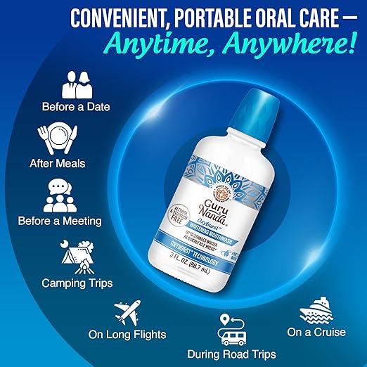 GuruNanda Oxyburst Teeth Whitening Mouthwash – Alcohol & Fluoride Free, with Hydrogen Peroxide & 7 Essential Oils, for On-The-Go Freshness, TSA Friendly, Wild Mint, 3 fl oz (Pack of 2)