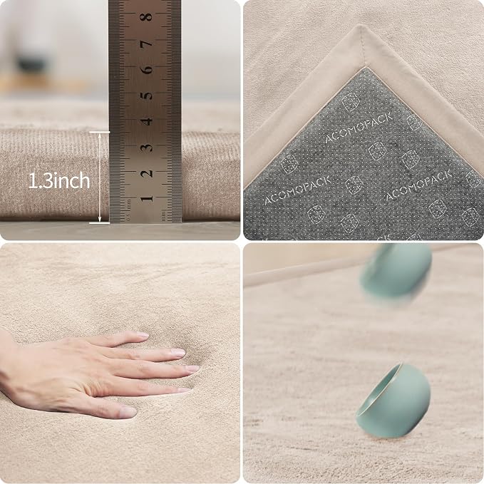 ACOMOPACK 1.3" Thick Baby Play Mat for Floor,50x50 Elasti-Foam Playpen Mat for Kids,Infants,Toddlers, Ultra Soft Crawling Mat with Non-Slip Bottom,Tummy Time,Nursery Rug,Yoga,Tatami（Beige）